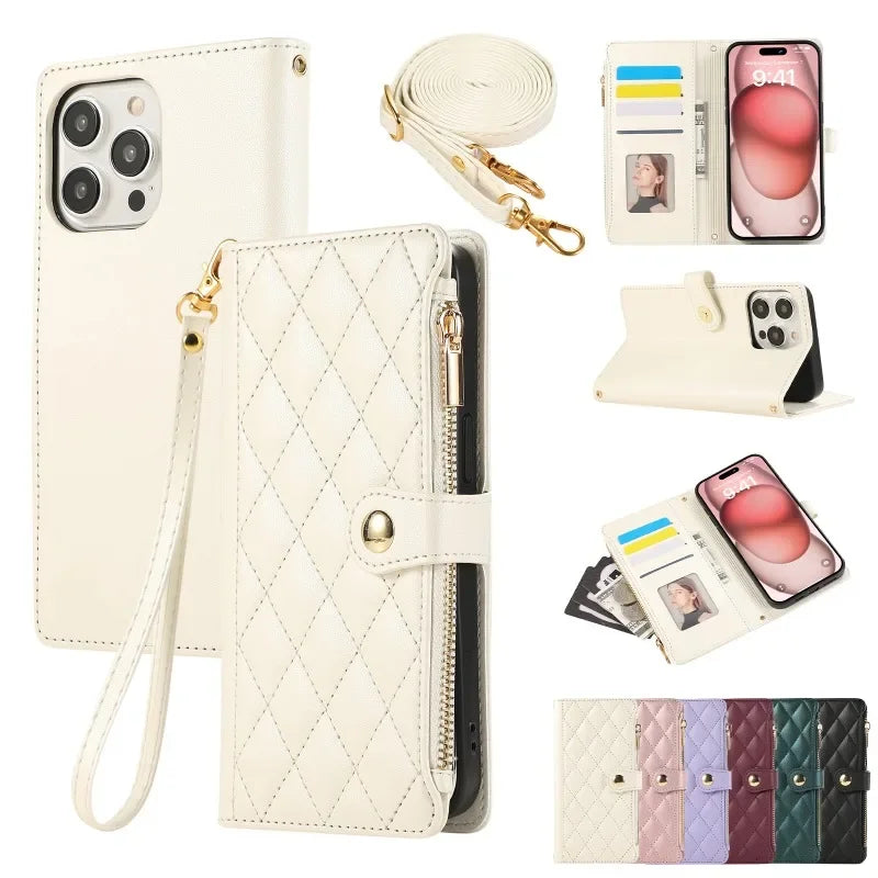 PureGuardCases Crossbody Wrist Strap Leather iPhone Case – Wallet Card Holder Cover
