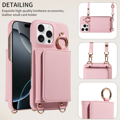 PureGuardCases PU Leather Crossbody Wallet iPhone Case – MagSafe Magnetic Card Holder Cover