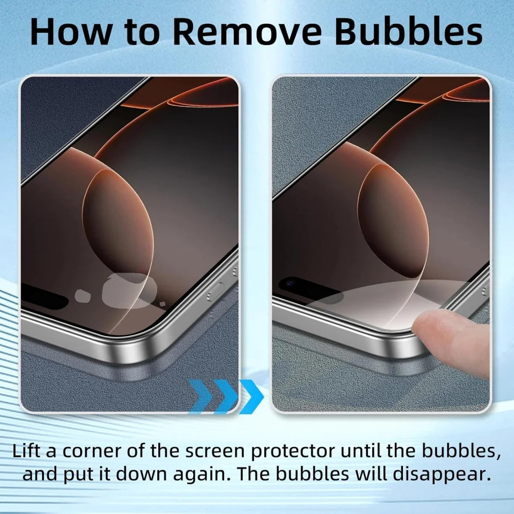 Lifting a corner of the screen protector to push out air bubbles