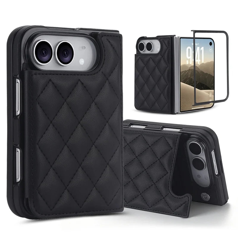 Quilted Leather Card Wallet Case for iPhone Duo, Kickstand - Product View 7