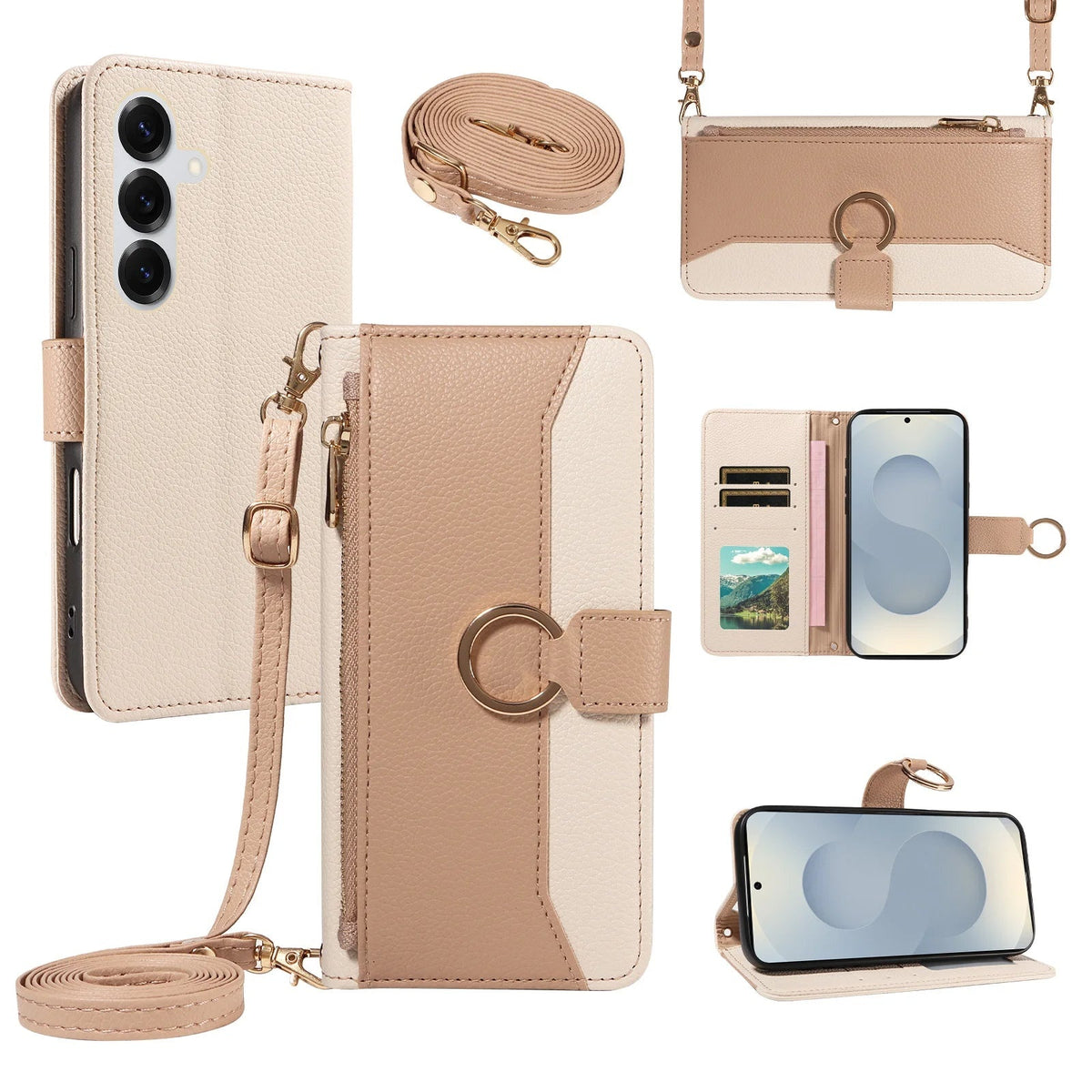 Patchwork Zipper Case Galaxy S9-S26, Off-White