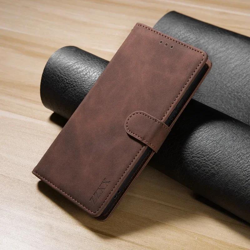 Coffee brown magnetic flip leather wallet case with wrist strap for Samsung Galaxy Note 20 Ultra, Note 10 Plus and Note 9