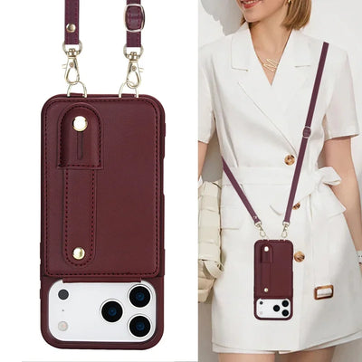 PureGuardCases Crossbody Leather Wallet iPhone Case – Card Holder Flip Stand Cover