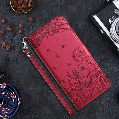 Cat Embossed Wallet Case iPhone 11-18, Rose Red