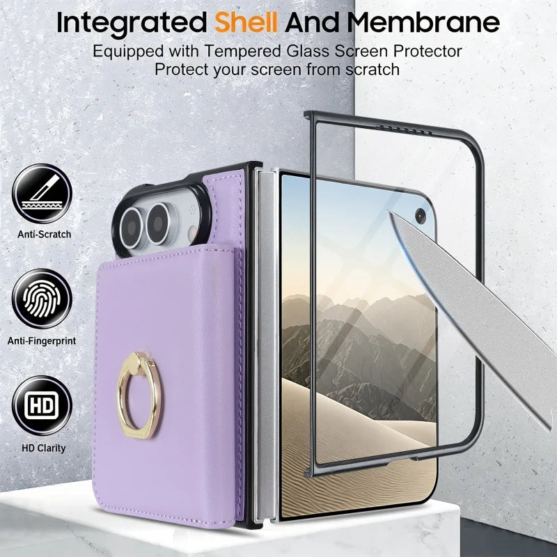 Ring Grip Leather Wallet Case for iPhone Duo, Glass Film - Product View 3