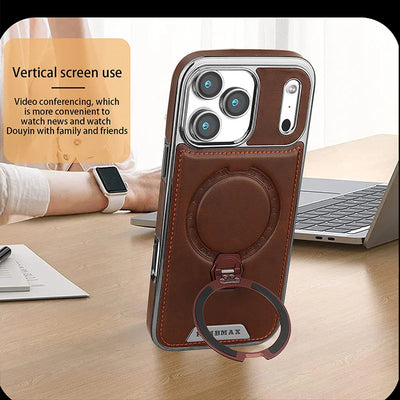 PureGuardCases Rotating Leather Stand iPhone Case – MagSafe Shockproof Cover