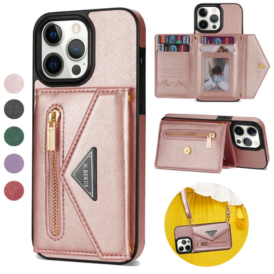 PureGuardCases Crossbody Zipper Wallet iPhone Case – Magnetic Flip Card Holder Leather Cover