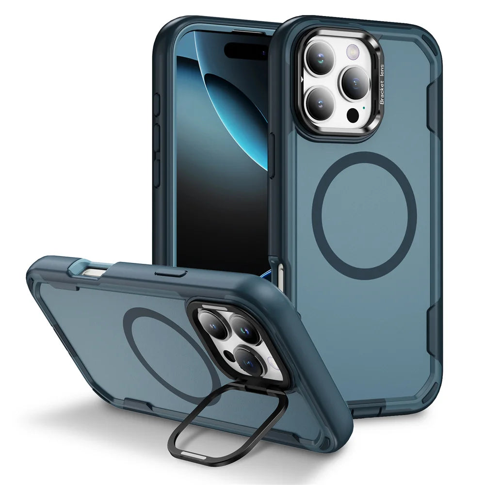 PureGuardCases Dual Armor Lens Stand iPhone Case – MagSafe Shockproof Cover