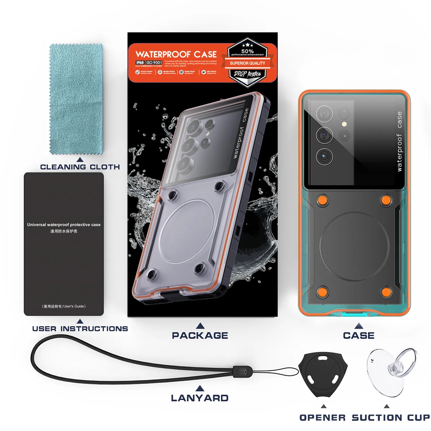 PureGuardCases IP68 Waterproof Phone Pouch for Phones Up to 6.9"