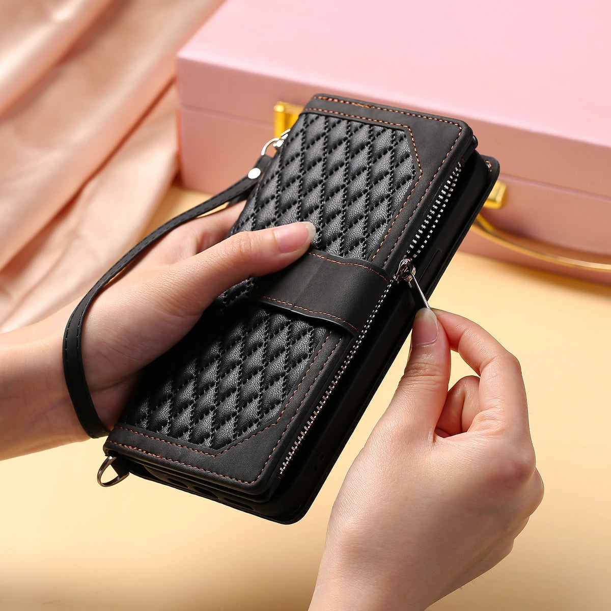 Rhombic Wallet Case Galaxy S & A, Black