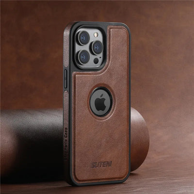PureGuardCases Luxury Leather MagSafe iPhone Case – Magnetic Shockproof Cover