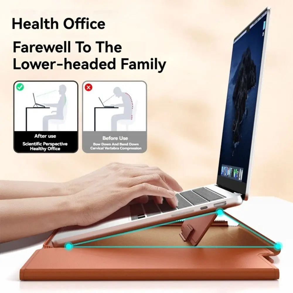 PureGuardCases Leather Laptop Sleeve with Stand for MacBook & Laptops