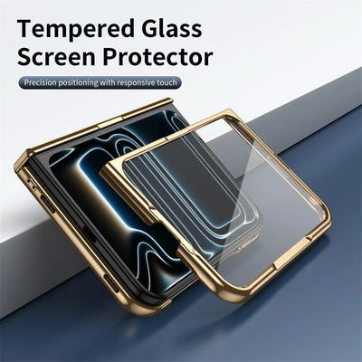 Gold Plated Leather Hinge Case for iPhone Duo, Glass Film - Product View 3