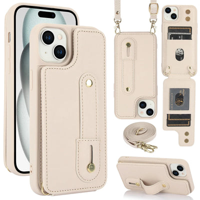 PureGuardCases Crossbody Wallet Leather iPhone Case – Wrist Strap Card Holder Cover
