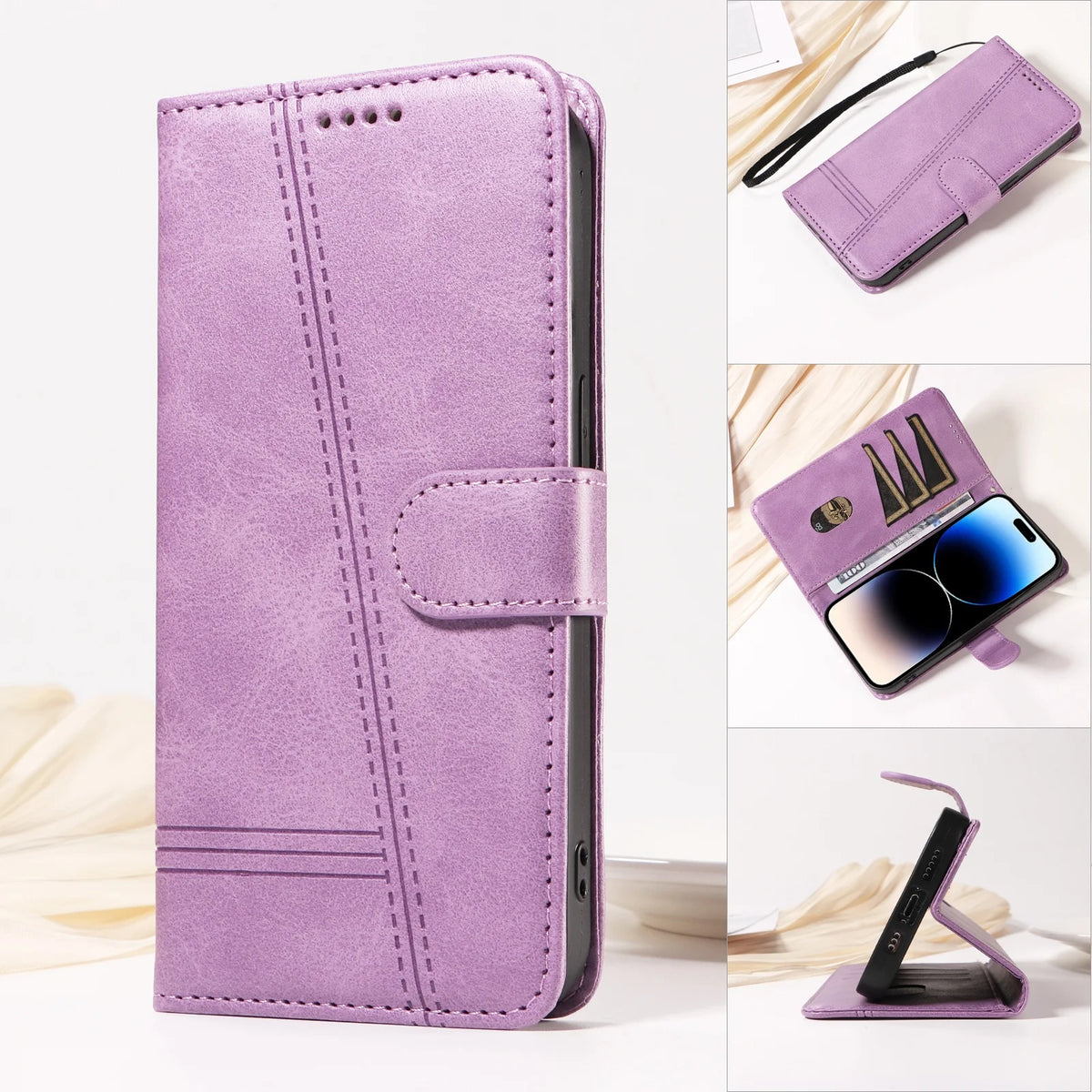 Stitched Wallet Case iPhone 12-18, Purple