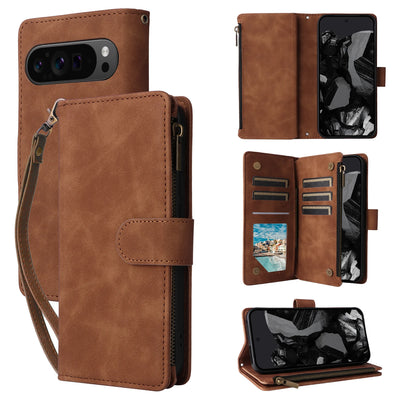 PureGuardCases Zipper Leather Wallet Case for Google Pixel