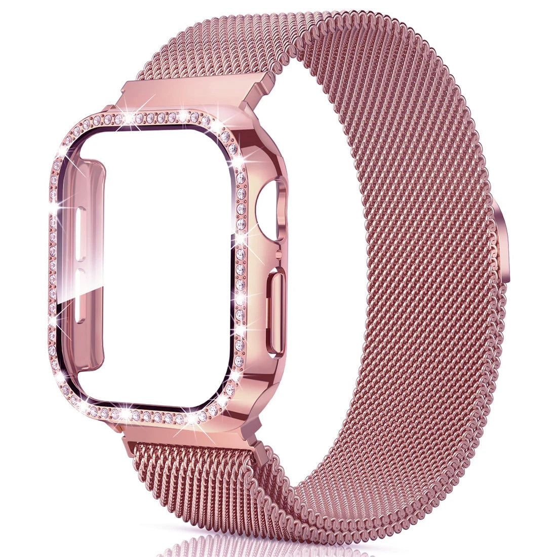 PureGuardCases Milanese Magnetic Band with Diamond Case for Apple Watch