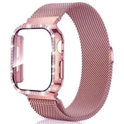 PureGuardCases Milanese Magnetic Band with Diamond Case for Apple Watch