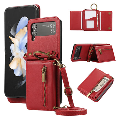 PureGuardCases Crossbody Soft Leather Wallet Case for Samsung Galaxy Z Flip