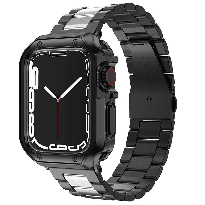 PureGuardCases Stainless Steel Band with TPU Case for Apple Watch