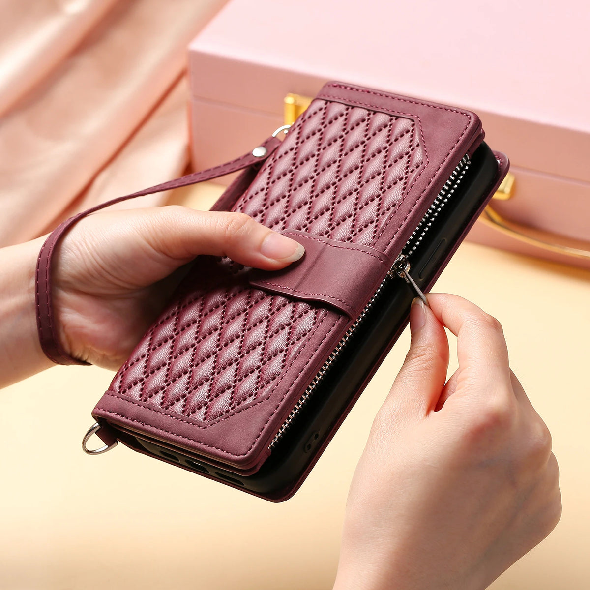 Rhombic Wallet Case Galaxy S & A, bumper frame detail