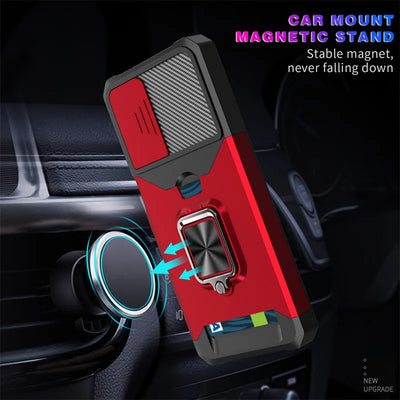 PureGuardCases Armor Ring Case with Card Holder for Samsung Galaxy