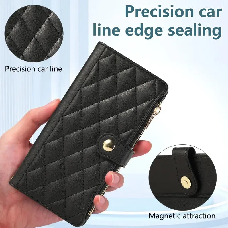 Quilted Zipper Crossbody Leather Wallet Case for Samsung Galaxy S & A - image 5