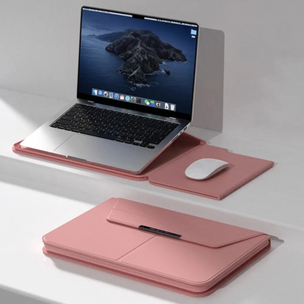 PureGuardCases Leather Laptop Sleeve with Stand for MacBook & Laptops