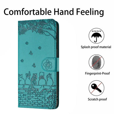 Cat Embossed Wallet Case iPhone 11-18, card slots