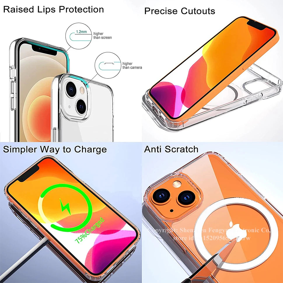 PureGuardCases Clear Magnetic Kickstand iPhone Case – MagSafe Shockproof Cover