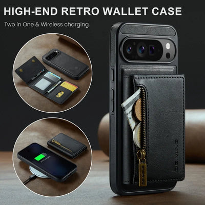 PureGuardCases 2-in-1 Magnetic Leather Wallet Case for Google Pixel