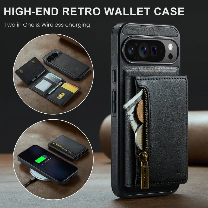 PureGuardCases 2-in-1 Magnetic Leather Wallet Case for Google Pixel