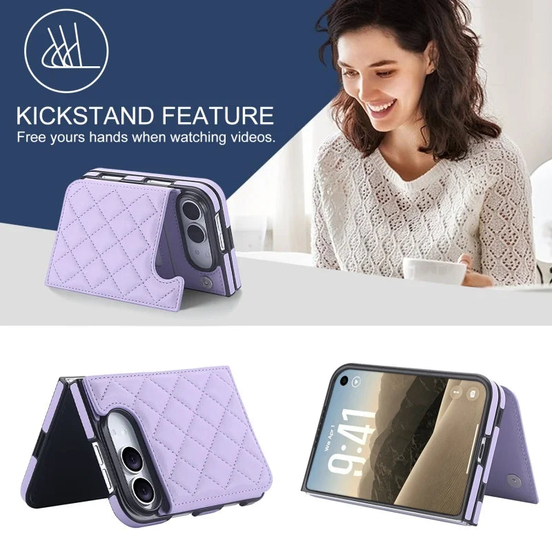 Quilted Leather Card Wallet Case for iPhone Duo, Kickstand - Product View 4