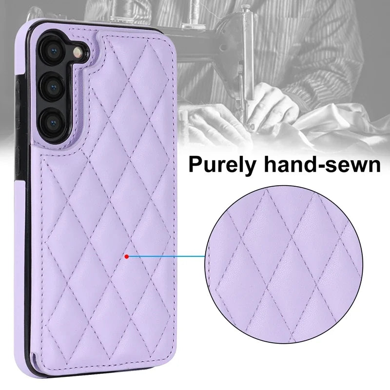 Quilted Leather Card Holder Wallet Case with Kickstand for Samsung Galaxy A51, A50 & A Series - image 5
