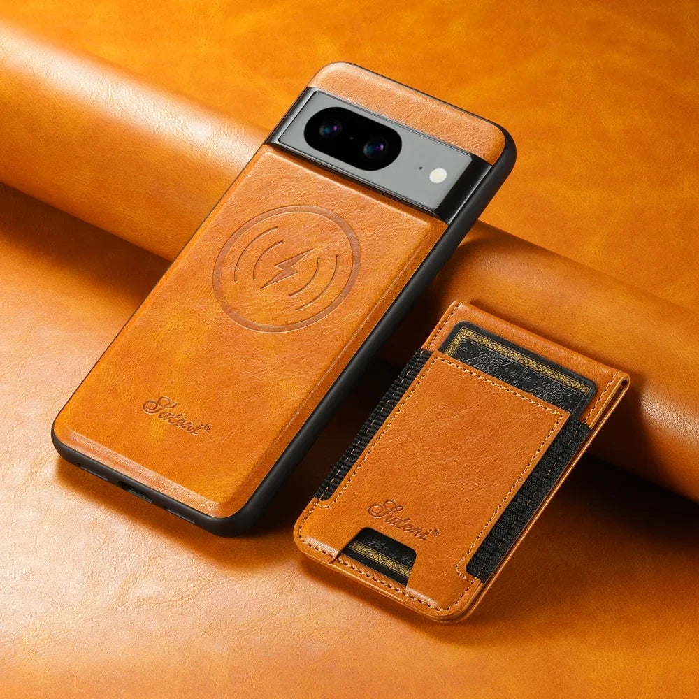 PureGuardCases Oil Wax Leather MagSafe Wallet Case for Google Pixel