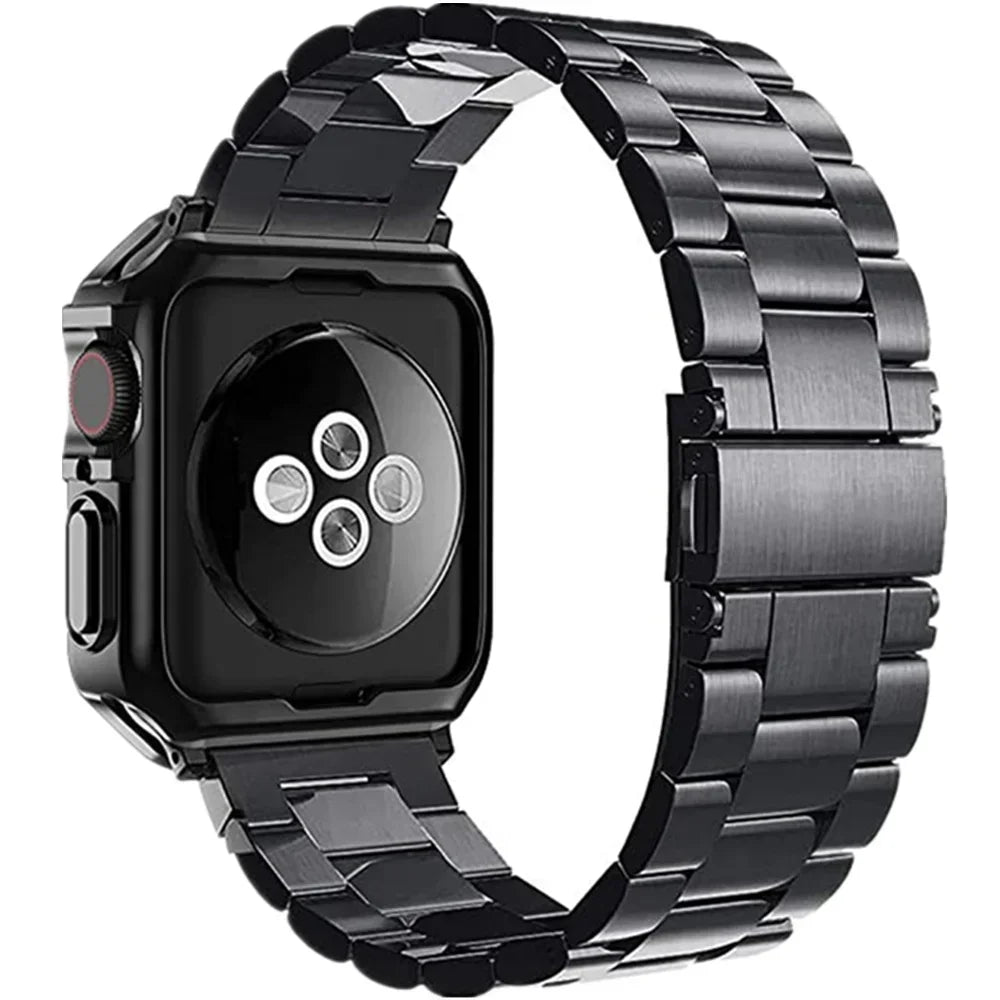 PureGuardCases Stainless Steel Band with TPU Case for Apple Watch