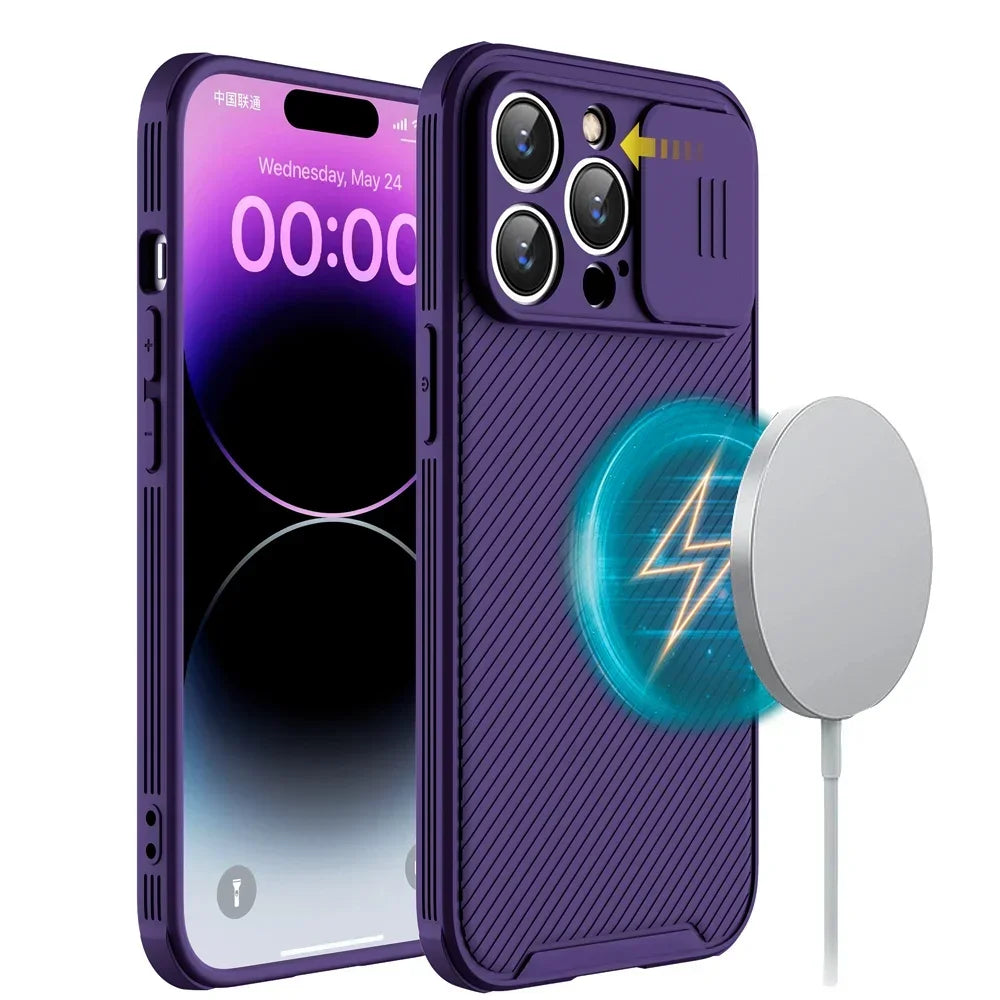 PureGuardCases Slide Camera Lens Magnetic iPhone Case – MagSafe Silicone Cover