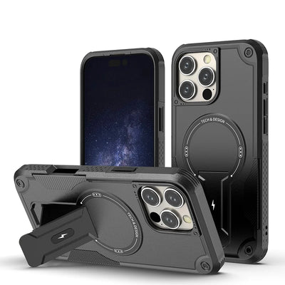 PureGuardCases Invisible Bracket Armor iPhone Case – MagSafe Magnetic Stand Cover