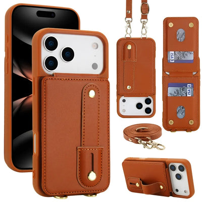 PureGuardCases Crossbody Leather Wallet iPhone Case – Card Holder Flip Stand Cover