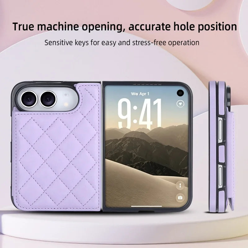 Quilted Leather Card Wallet Case for iPhone Duo, Kickstand - Product View 2
