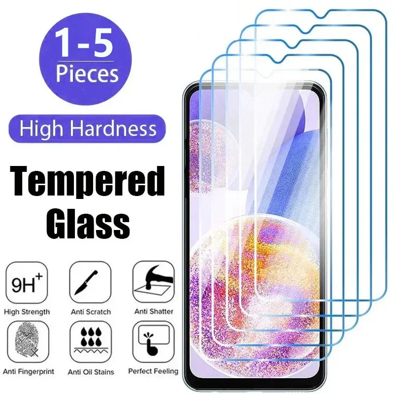 Stack of 1 to 5 9H tempered glass screen protectors for Samsung Galaxy A series phones