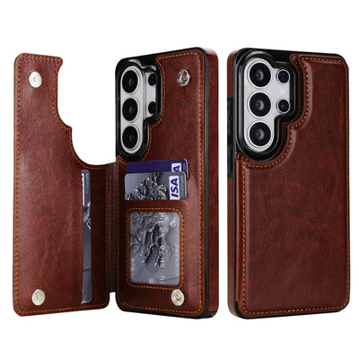 Double Button Wallet Case Galaxy S & A, Brown