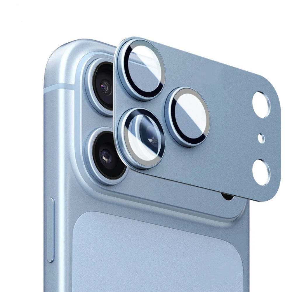 Distant Peak Blue metal camera lens protector covering a light blue iPhone Pro camera