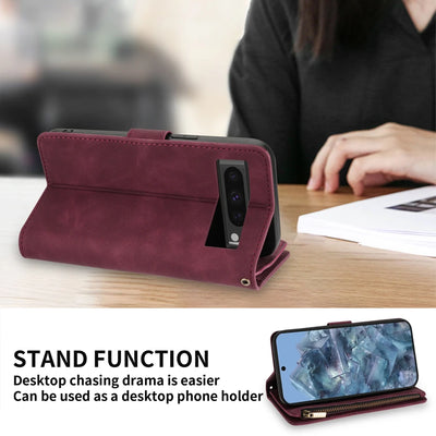 PureGuardCases Zipper Leather Wallet Case for Google Pixel