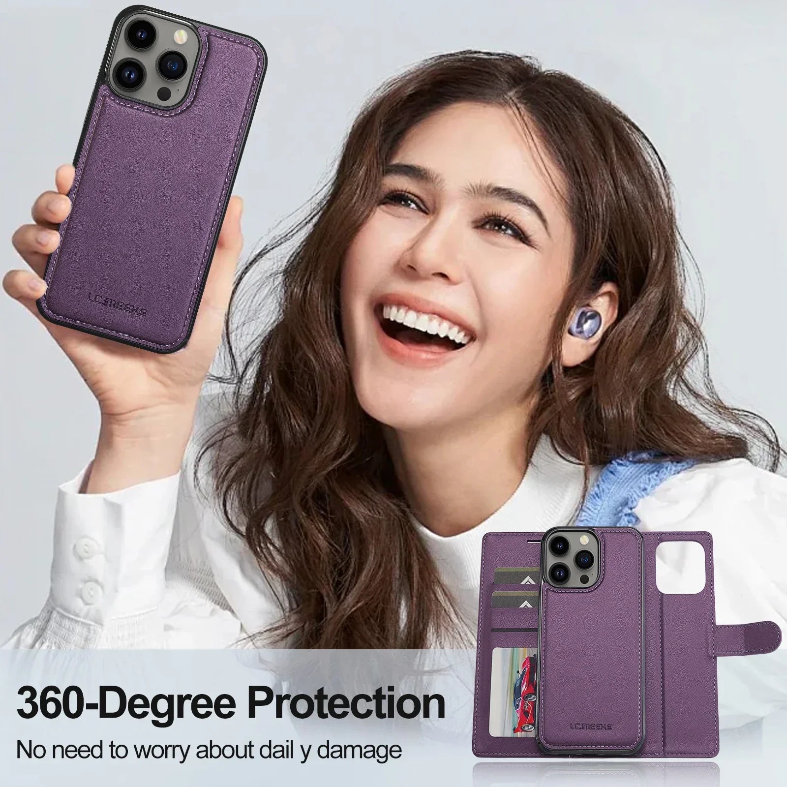 PureGuardCases 2-in-1 Magnetic Detachable Leather Wallet Case for iPhone