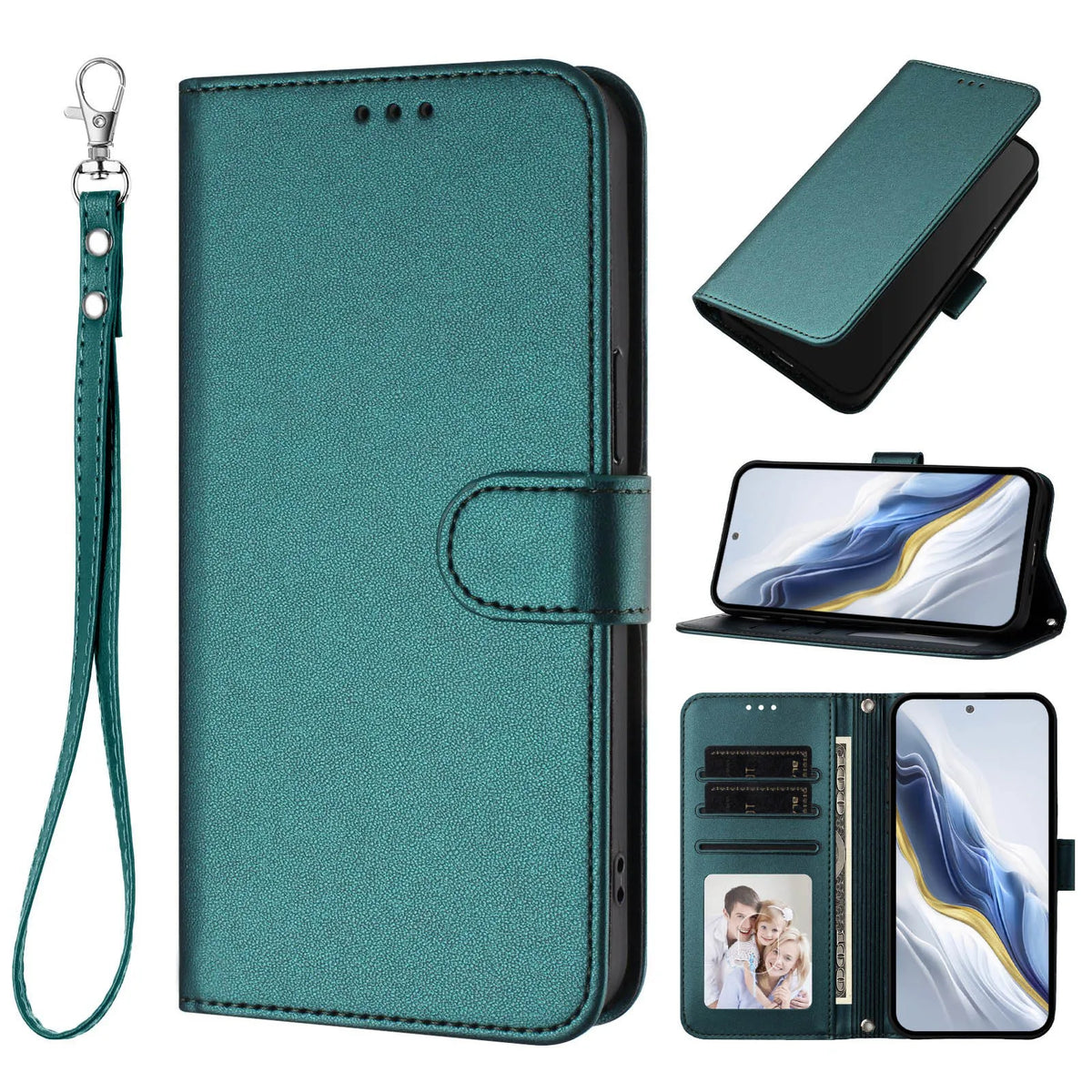 Lanyard Flip Wallet Case iPhone 11-18, Dark Green