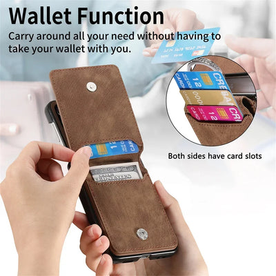 PureGuardCases Retro Leather Wallet Case with Ring Stand for Samsung Galaxy Z Flip
