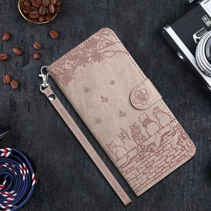 Cat Embossed Wallet Case iPhone 11-18, Rose Gold