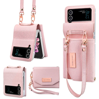 PureGuardCases Leather Wallet Case with Hand Strap for Samsung Galaxy Z Flip