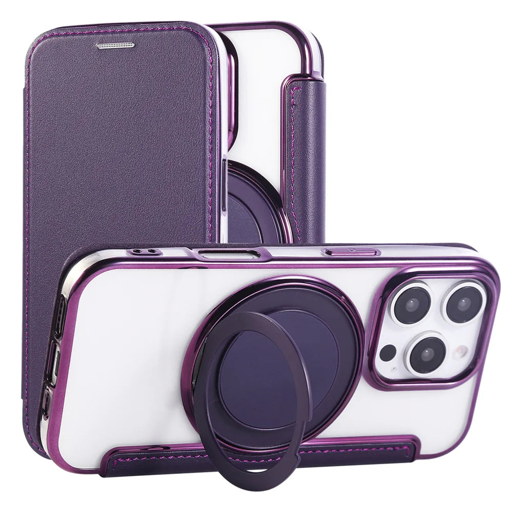 PureGuardCases Flip Leather Wallet iPhone Case – MagSafe Stand Cover
